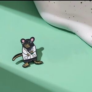Scientist Rat Enamel Pin - Black, White, Pink